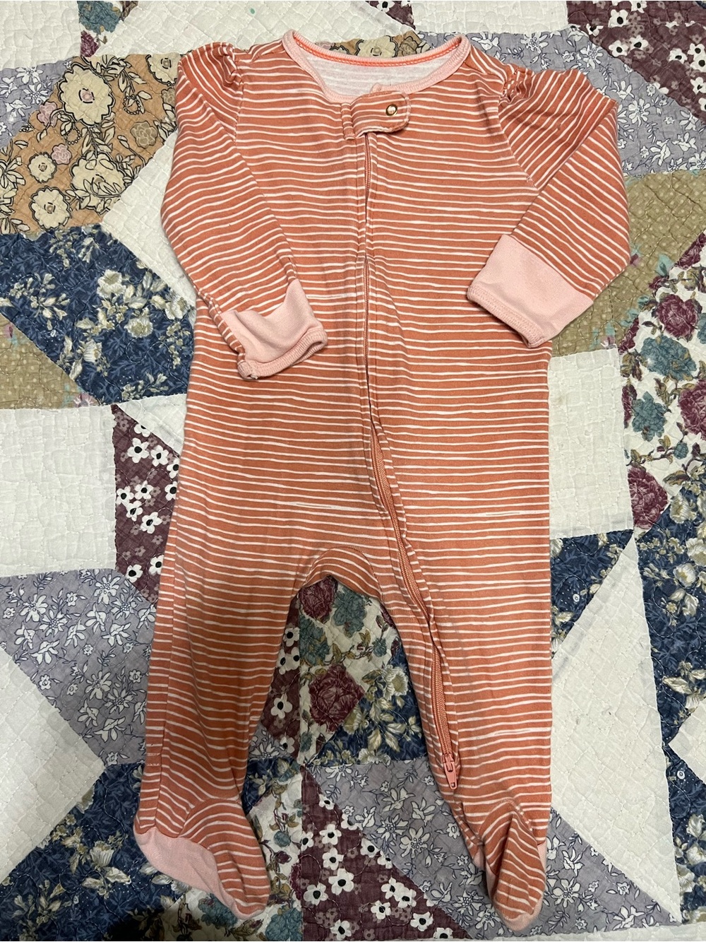 cloud island Peach and White Striped Footed One-Piece